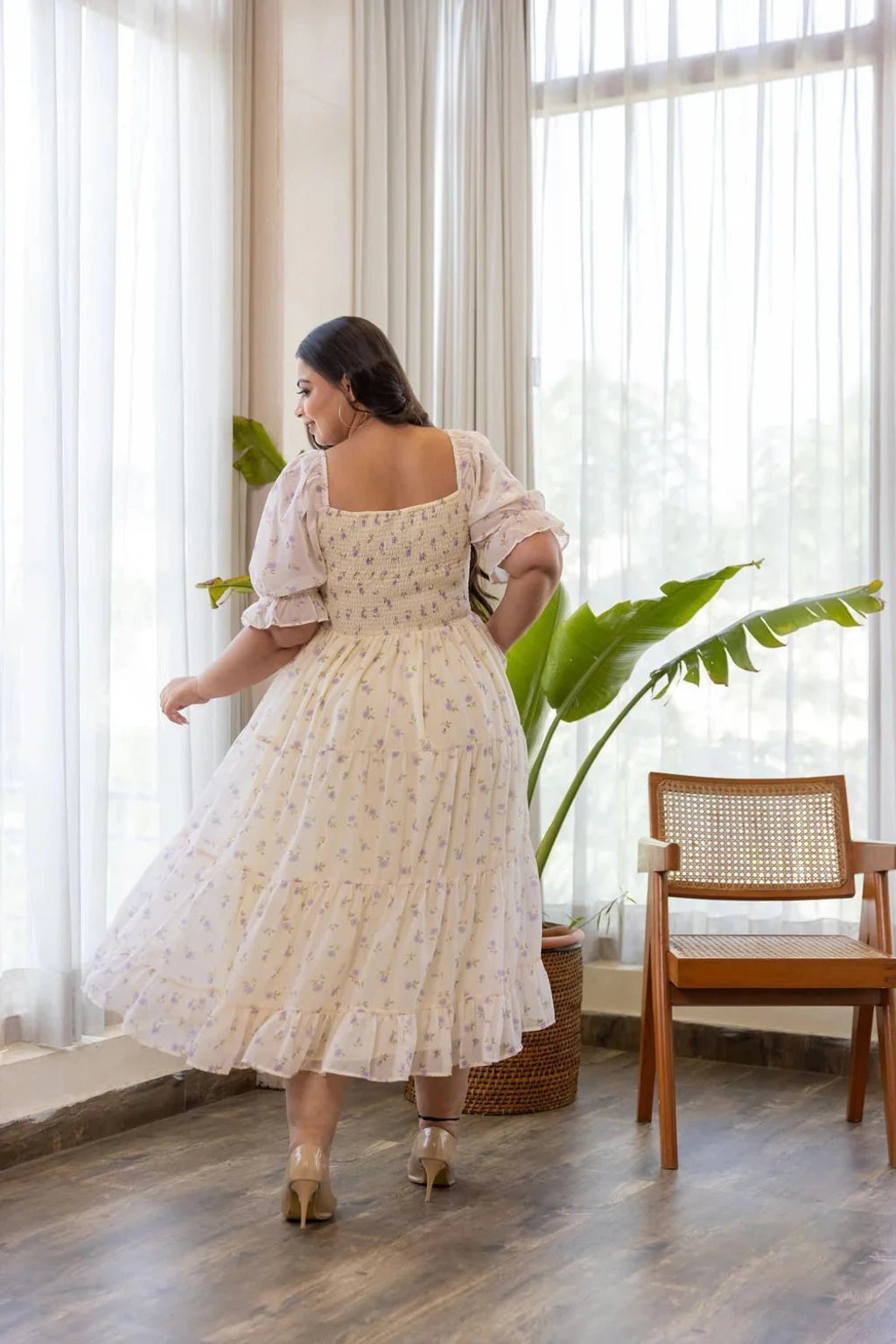 Ironic Creation White Cottagecore Dress – Smocked Square Neck Puff Sleeve Maxi