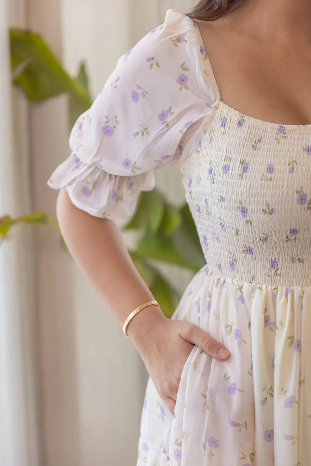 Ironic Creation White Cottagecore Dress – Smocked Square Neck Puff Sleeve Maxi
