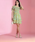 KOTTY Summer Floral Smocked Mini Dress – Tiered Ruffle & Tie-Sleeve Details