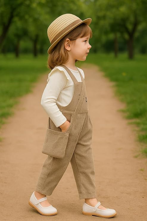Kids Premium 3-Piece Dungaree Set with Long-Sleeve Top and Matching Purse