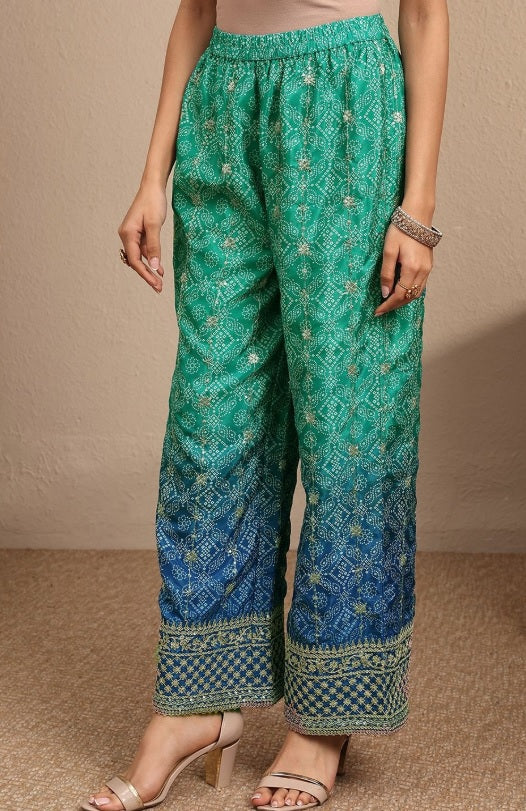 Libas - Ocean Breeze Chinon Kurta Set – V-Neck Thread Work Yoke & Bandhani Print Details