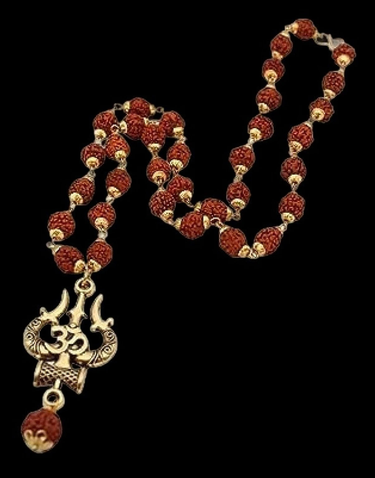 Lord Shiva Mahakal Pendant Set – Trishul, Damru & Natural Rudraksha Locket with Stainless Steel Chain