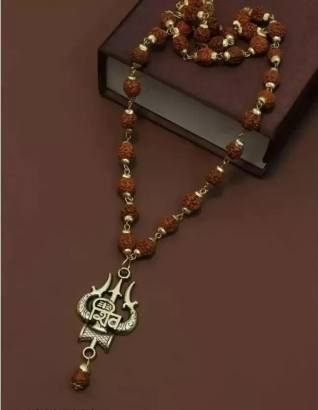 Lord Shiva Mahakal Pendant Set – Trishul, Damru & Natural Rudraksha Locket with Stainless Steel Chain