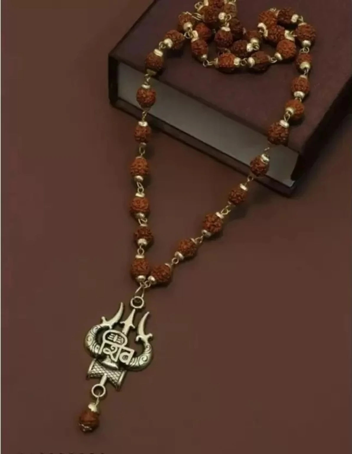 Lord Shiva Mahakal Pendant Set – Trishul, Damru & Natural Rudraksha Locket with Stainless Steel Chain