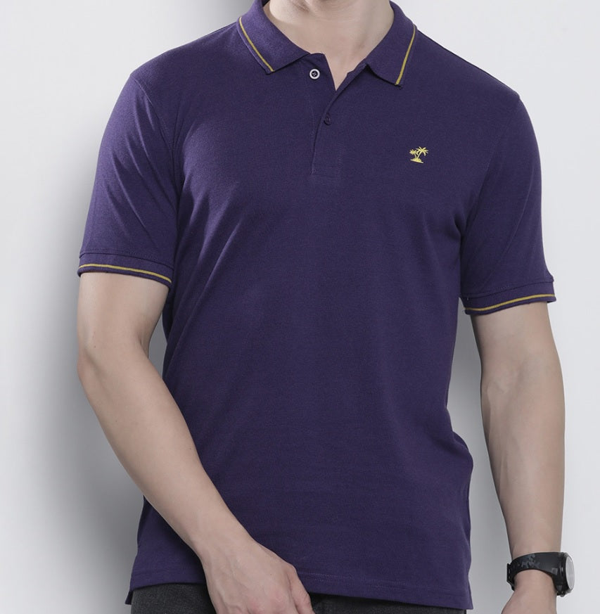 Men's Premium Royal Purple Polo T-Shirt – Smart Casual Knitted Cotton-Blend Collared Tee