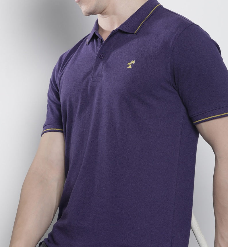 Men's Premium Royal Purple Polo T-Shirt – Smart Casual Knitted Cotton-Blend Collared Tee