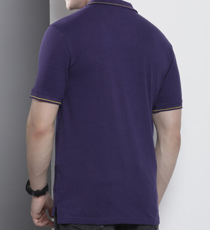 Men's Premium Royal Purple Polo T-Shirt – Smart Casual Knitted Cotton-Blend Collared Tee
