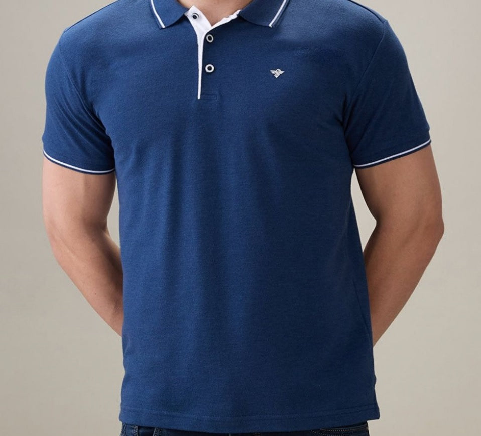 Men's Premium Tipped Blue Polo T-Shirt – Smart Casual Knitted Collared Tee