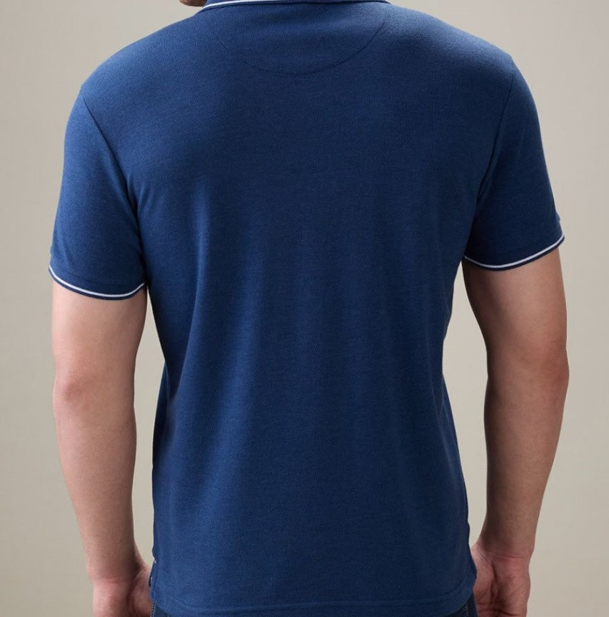 Men's Premium Tipped Blue Polo T-Shirt – Smart Casual Knitted Collared Tee