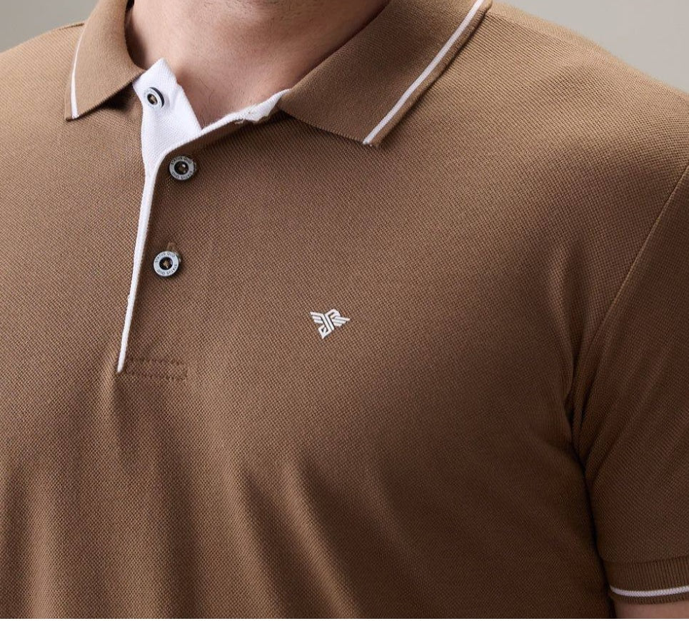 Men's Premium Tipped Brown Polo T-Shirt – Smart Casual Knitted Collared Tee