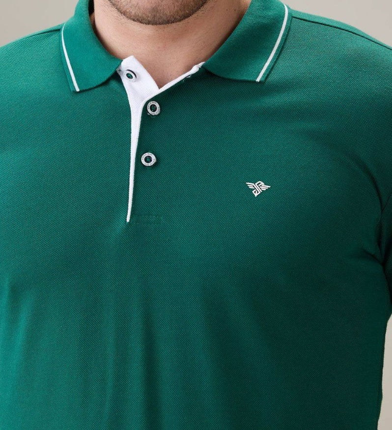 Men's Premium Tipped Green Polo T-Shirt – Smart Casual Knitted Collared Tee