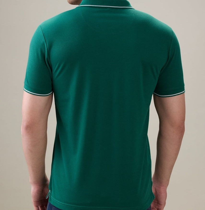Men's Premium Tipped Green Polo T-Shirt – Smart Casual Knitted Collared Tee