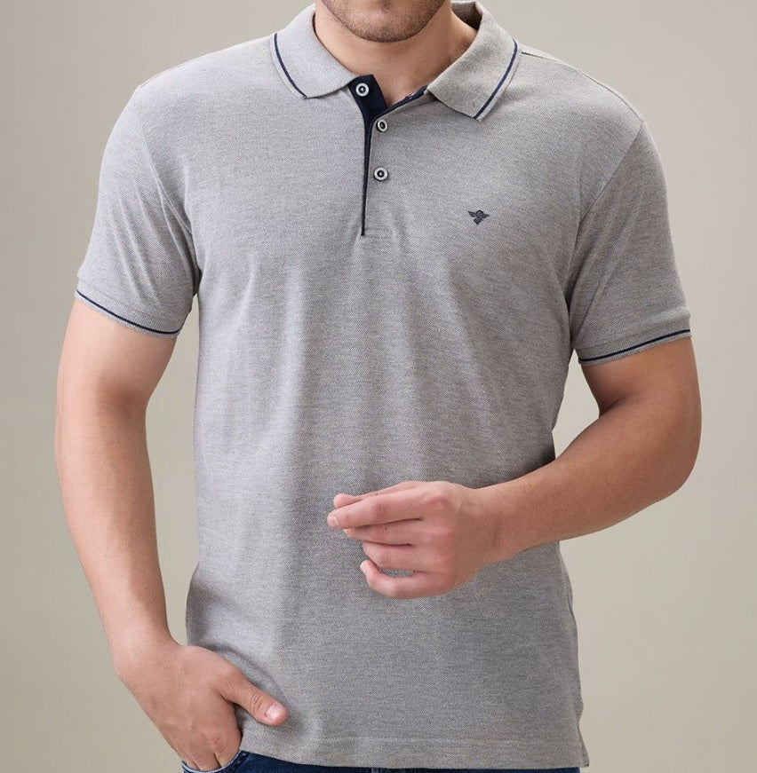 Men's Premium Tipped Grey Polo T-Shirt – Smart Casual Knitted Collared Tee