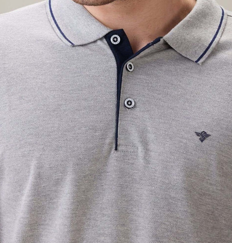 Men's Premium Tipped Grey Polo T-Shirt – Smart Casual Knitted Collared Tee