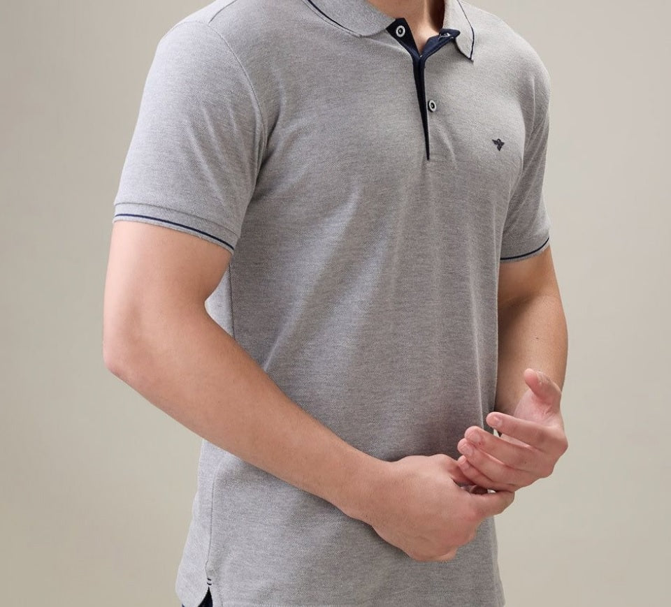 Men's Premium Tipped Grey Polo T-Shirt – Smart Casual Knitted Collared Tee