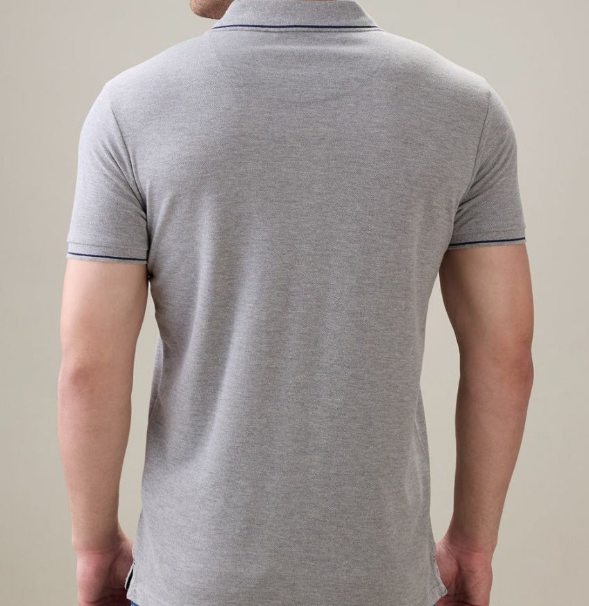 Men's Premium Tipped Grey Polo T-Shirt – Smart Casual Knitted Collared Tee