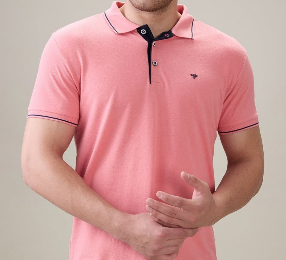 Men's Premium Tipped Light Pink Polo T-Shirt – Smart Casual Knitted Collared Tee