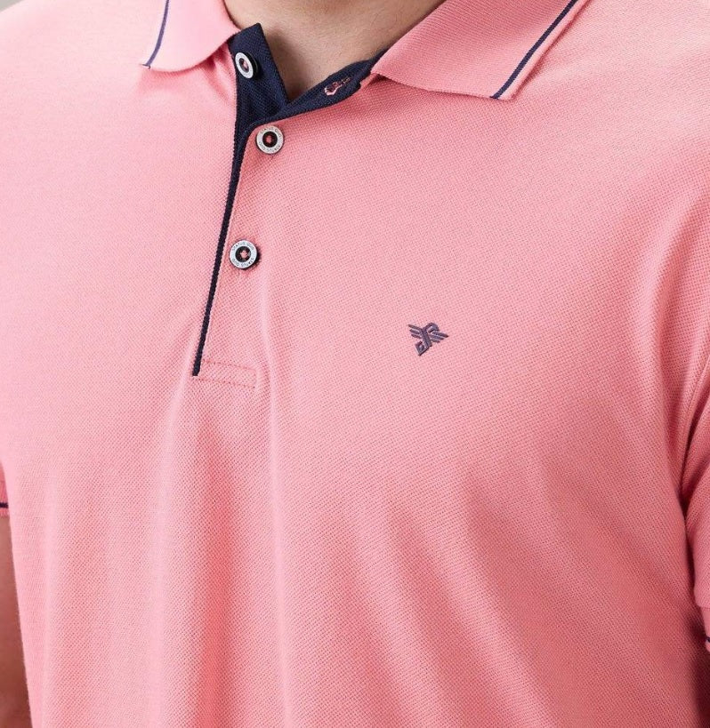 Men's Premium Tipped Light Pink Polo T-Shirt – Smart Casual Knitted Collared Tee