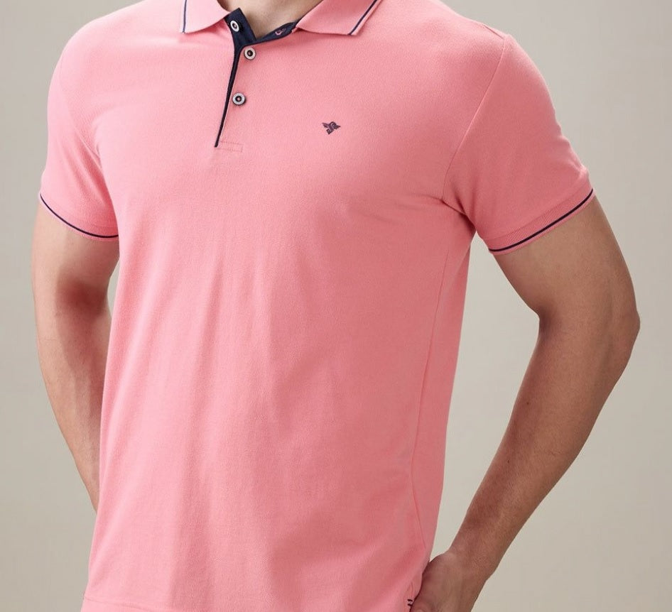 Men's Premium Tipped Light Pink Polo T-Shirt – Smart Casual Knitted Collared Tee