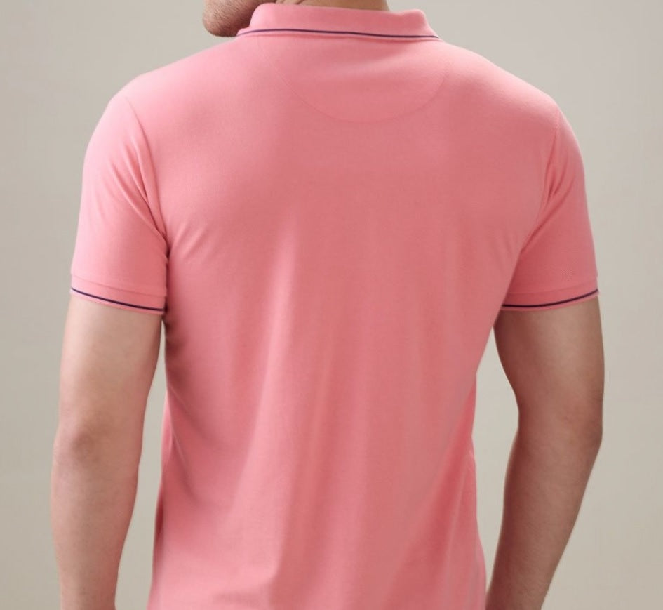 Men's Premium Tipped Light Pink Polo T-Shirt – Smart Casual Knitted Collared Tee