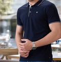 Men's Premium Tipped Navy Blue Polo T-Shirt – Smart Casual Knitted Collared Tee