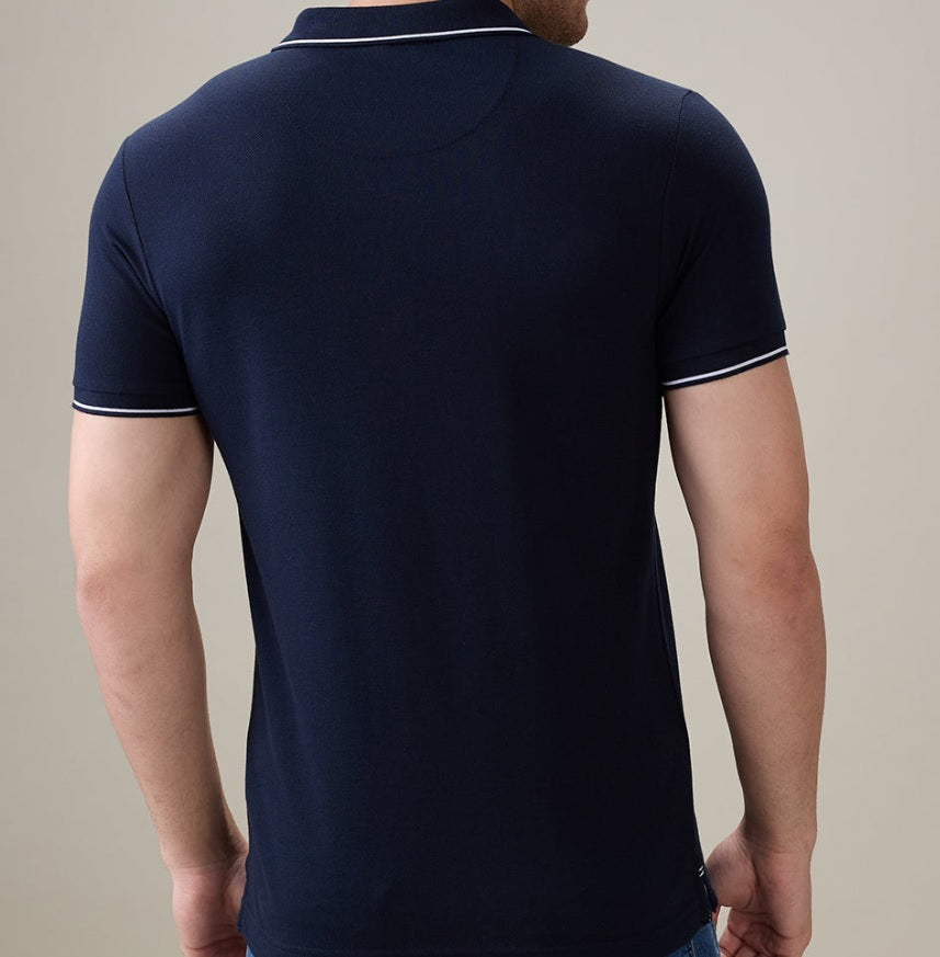 Men's Premium Tipped Navy Blue Polo T-Shirt – Smart Casual Knitted Collared Tee