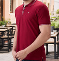 Men's Premium Tipped Cherry Red Polo T-Shirt – Smart Casual Knitted Collared Tee