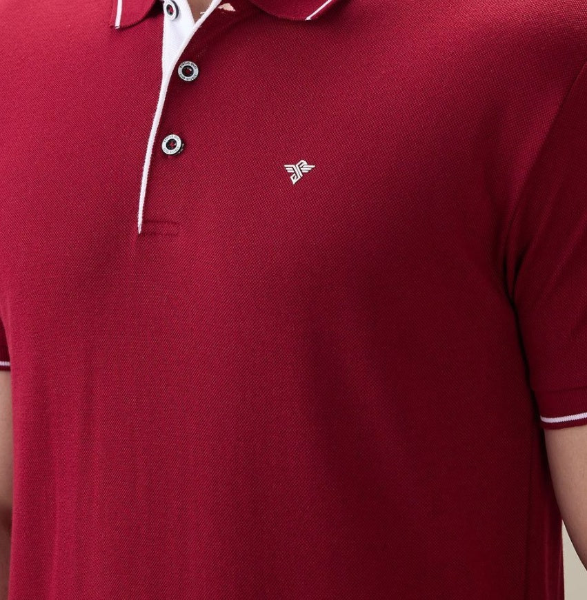 Men's Premium Tipped Cherry Red Polo T-Shirt – Smart Casual Knitted Collared Tee