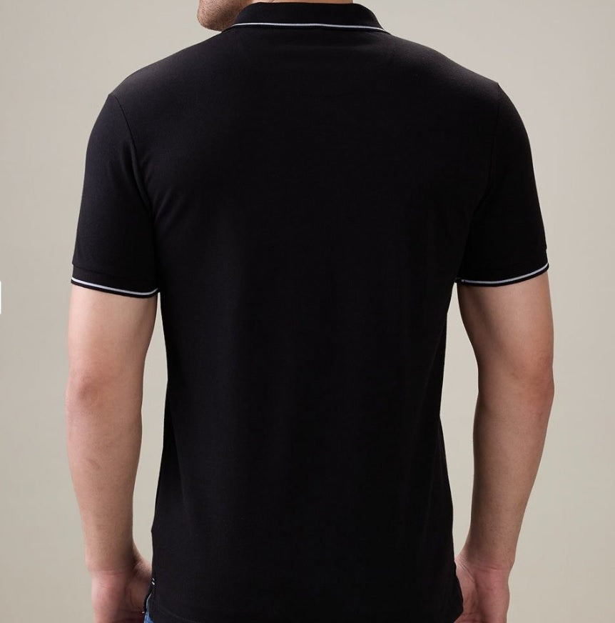 Men's Premium Tipped Black Polo T-Shirt – Smart Casual Knitted Collared Tee