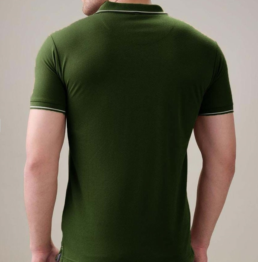 Men's Premium Tipped Olive Green Polo T-Shirt – Smart Casual Knitted Collared Tee