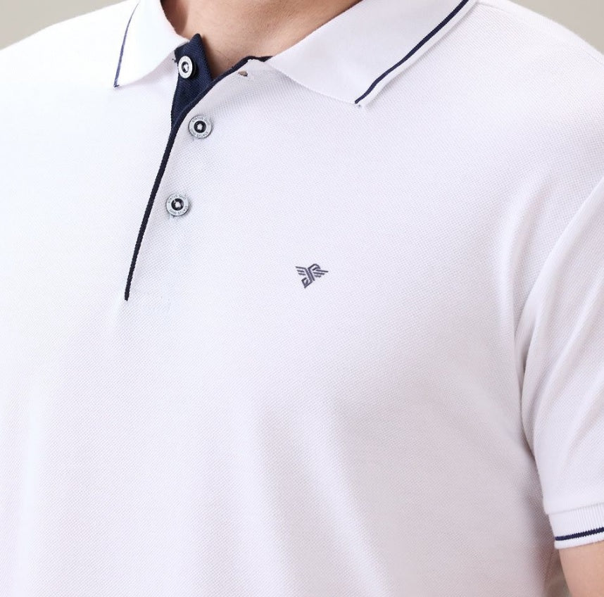 Men's Premium Tipped White Polo T-Shirt – Smart Casual Knitted Collared Tee