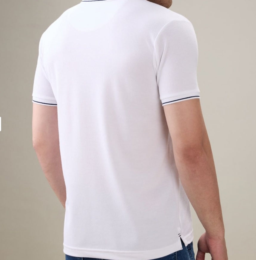 Men's Premium Tipped White Polo T-Shirt – Smart Casual Knitted Collared Tee
