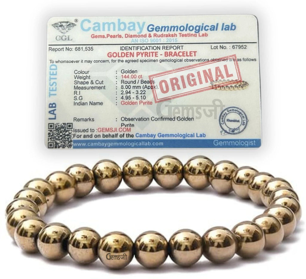 Natural Golden Pyrite Bracelet – 8mm Beads for Money, Fame, Business Growth & Protection
