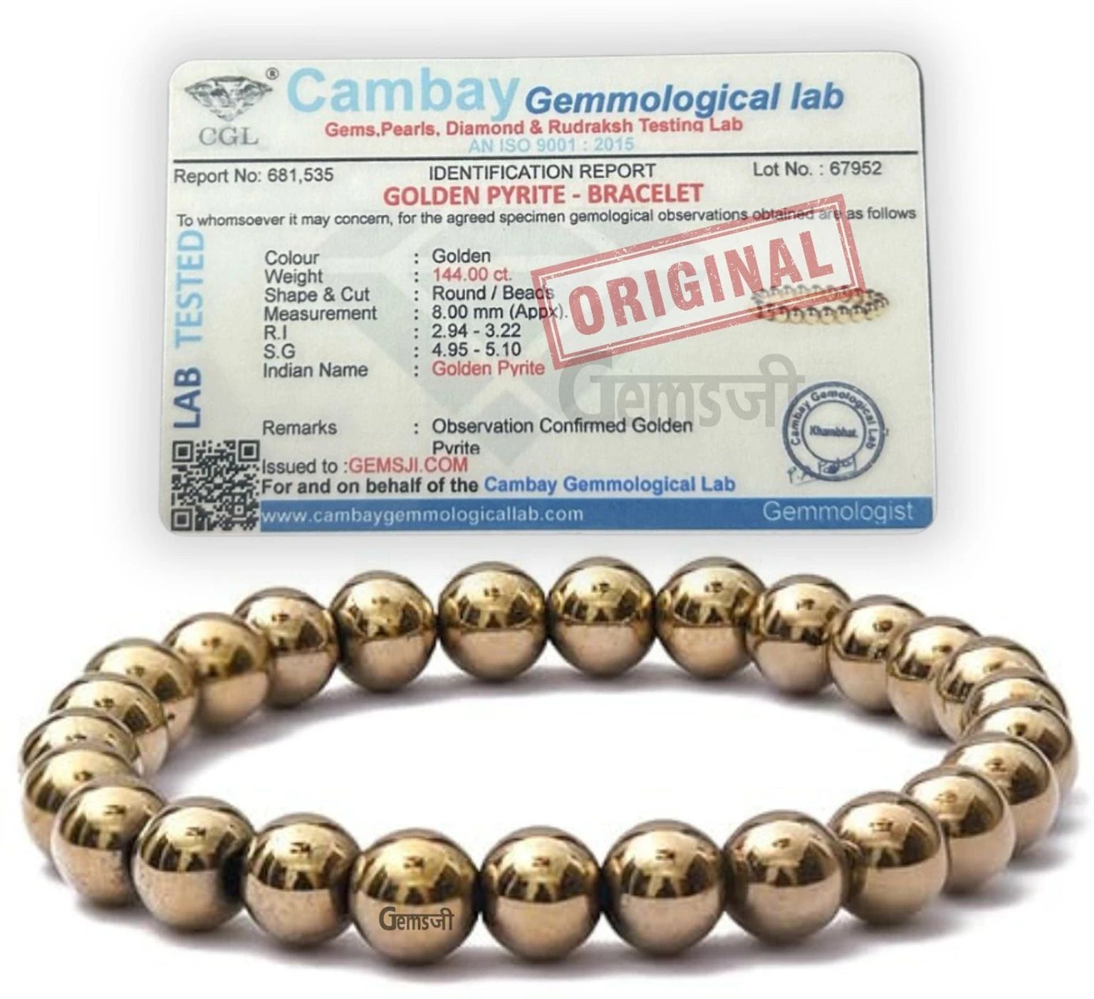 Natural Golden Pyrite Bracelet – 8mm Beads for Money, Fame, Business Growth & Protection