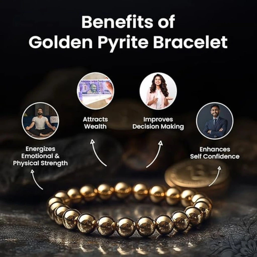 Natural Golden Pyrite Bracelet – 8mm Beads for Money, Fame, Business Growth & Protection