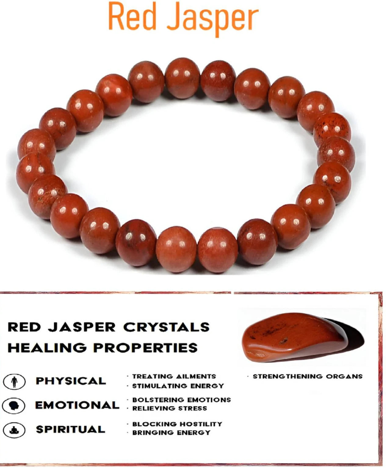 Natural Red Jasper Bracelet – 8mm Grounding Beads for Root Chakra Balance & Vitality