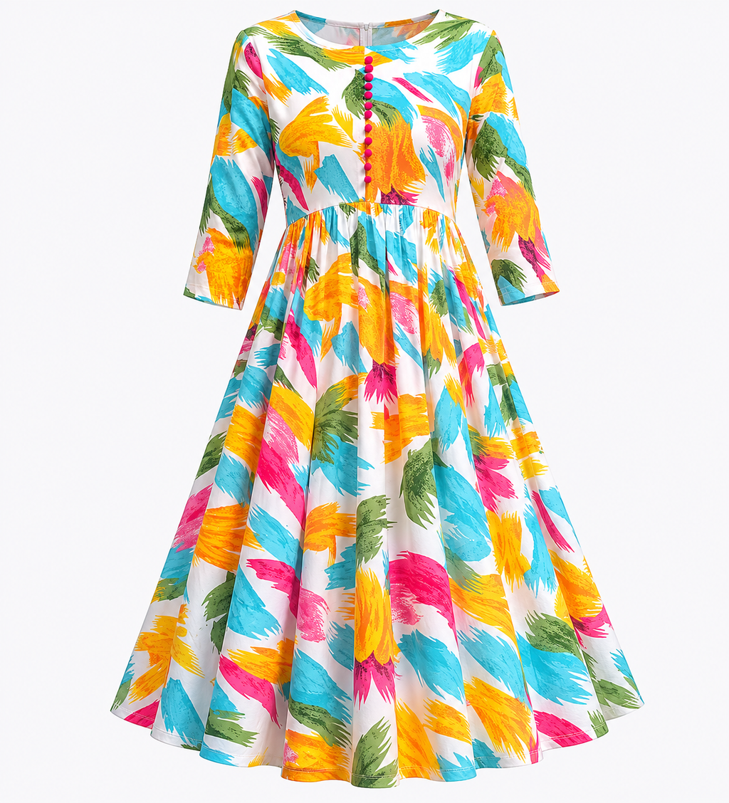 Women’s Artistic Printed Flared Midi Dress