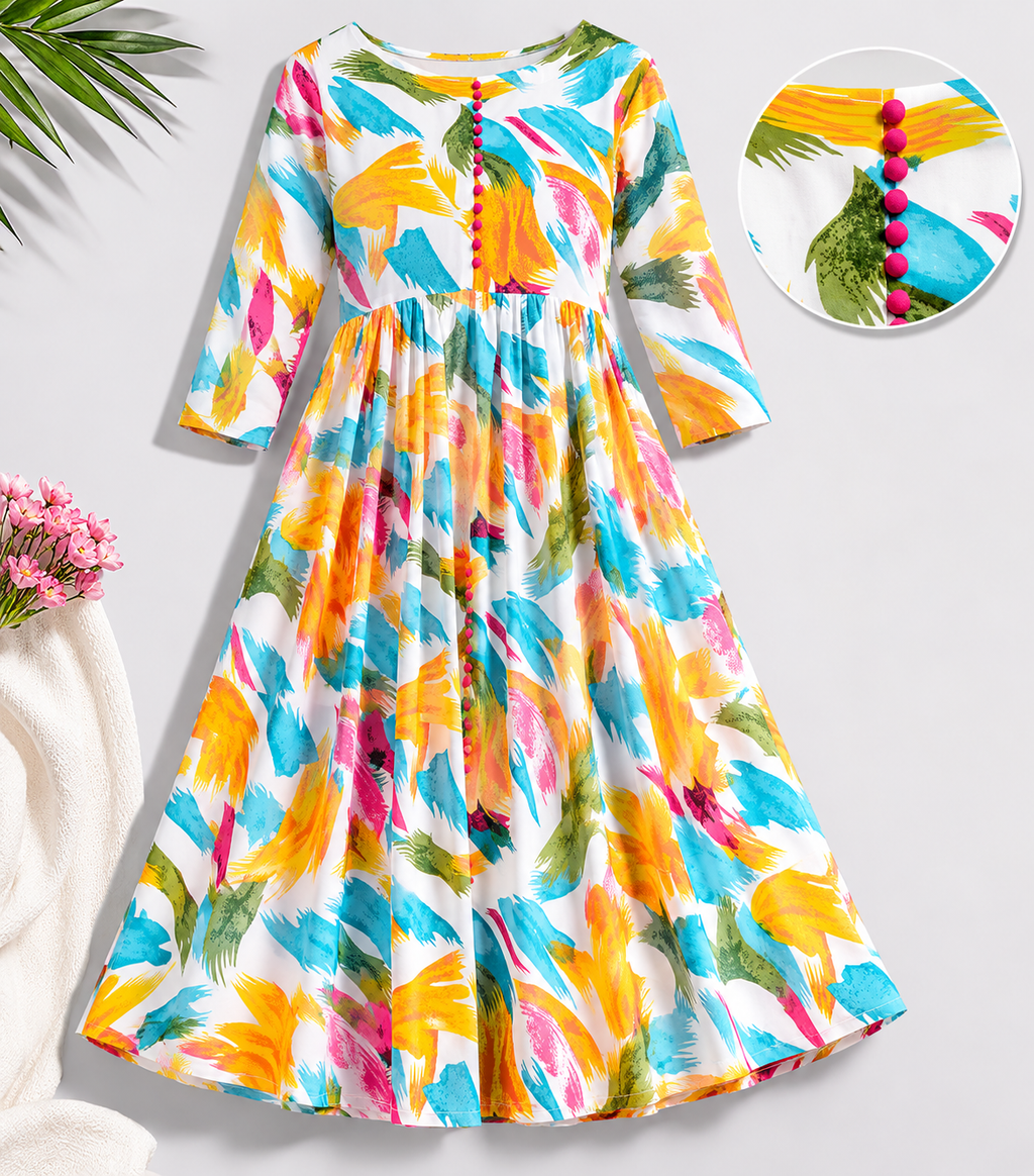 Women’s Artistic Printed Flared Midi Dress
