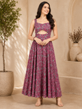 Purple Floral Embellished Fit & Flare Maxi Dress for Women