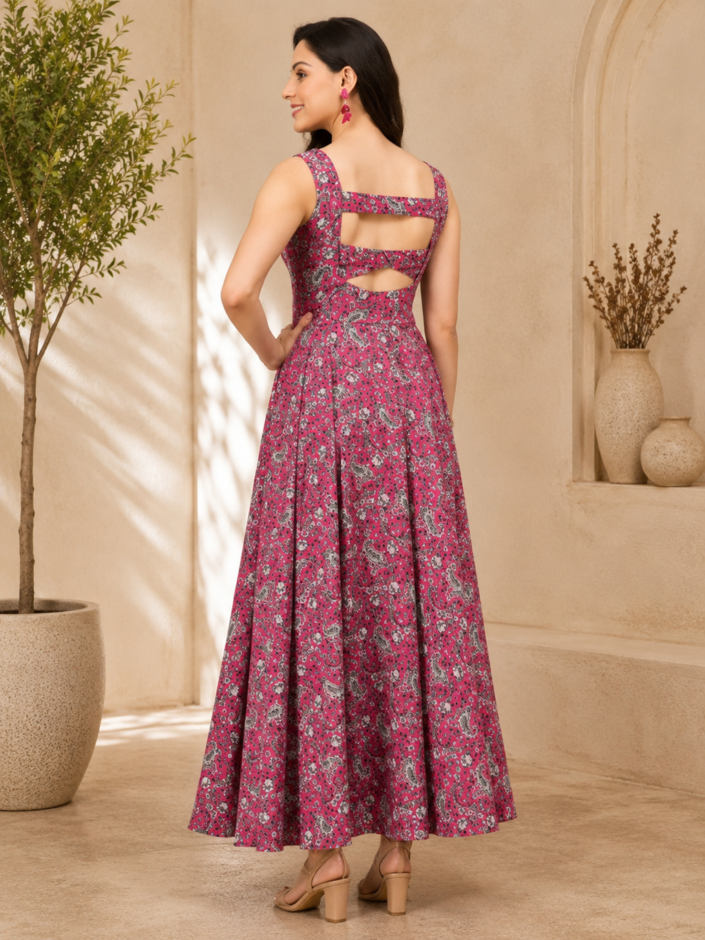 Purple Floral Embellished Fit & Flare Maxi Dress for Women