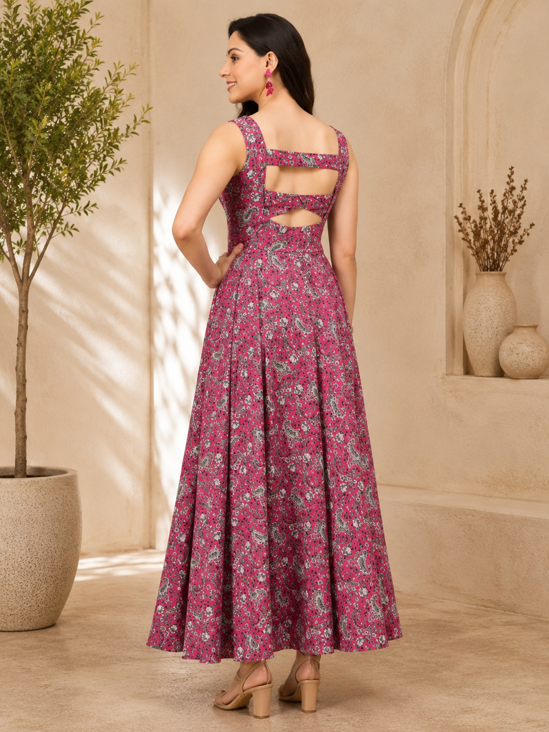 Purple Floral Embellished Fit & Flare Maxi Dress for Women