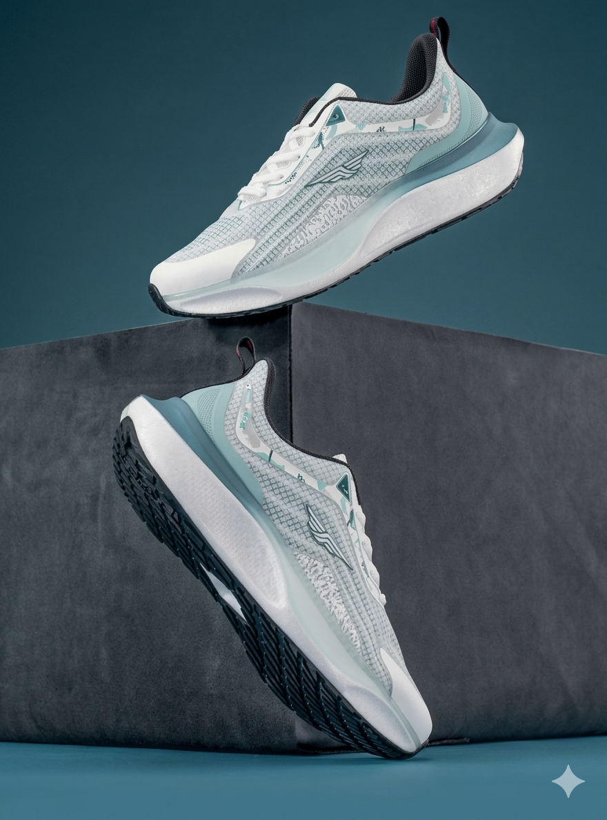Red Tape Drift+ Men's Premium ETPU Walking Shoes – White & Aqua Blue High-Stability Sneakers