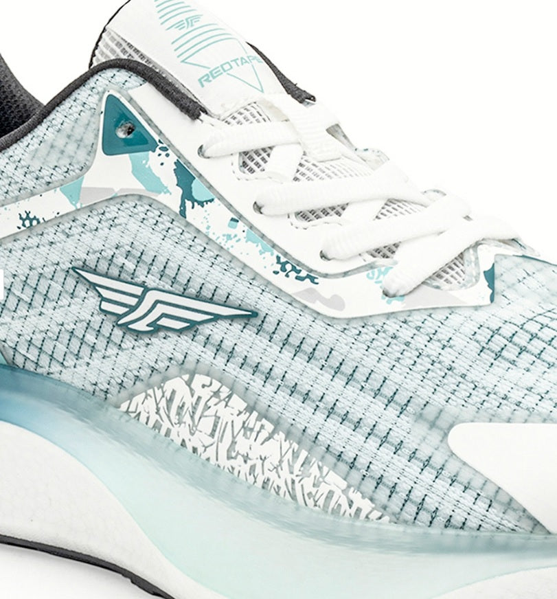 Red Tape Drift+ Men's Premium ETPU Walking Shoes – White & Aqua Blue High-Stability Sneakers