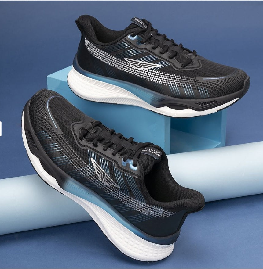 Red Tape Flow+ Men's Premium Black Walking Shoes – High Cushioning Mesh Athleisure Sneakers