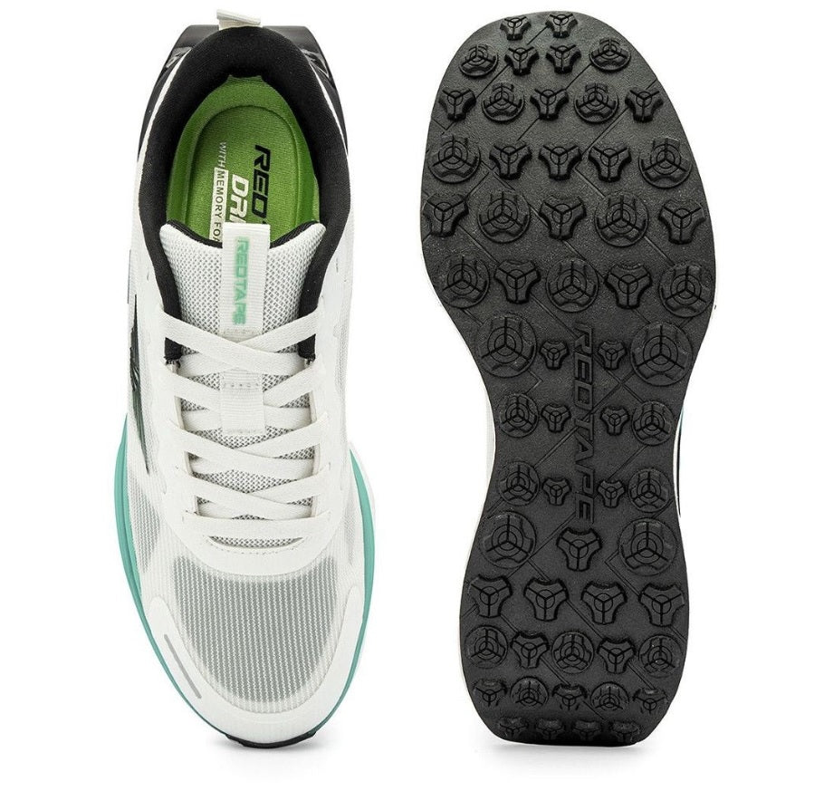 Red Tape Men's ETPU Tech Premium Lace-Up Walking Shoes – White, Green & Blue Ultra-Bounce Sneakers