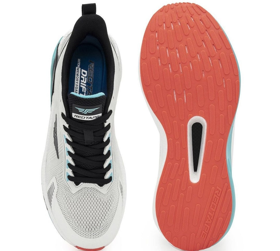 Red Tape Men's Off-White & Aqua Blue Lace-Up Walking Shoes – High Cushioning Mesh Sneakers