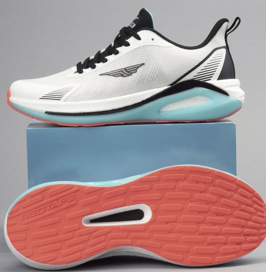 Red Tape Men's Off-White & Aqua Blue Lace-Up Walking Shoes – High Cushioning Mesh Sneakers
