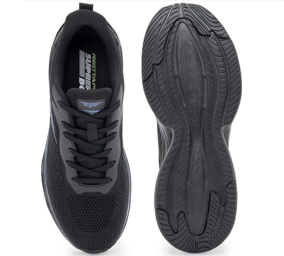 Red Tape Men's Premium Black Lace-Up Walking Shoes – High Cushioning Air-Pod Sole Sneakers