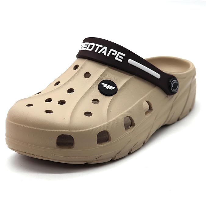 Red Tape Men’s Premium Waterproof EVA Clogs – Lightweight Slip-On Comfort Sandals - Beige