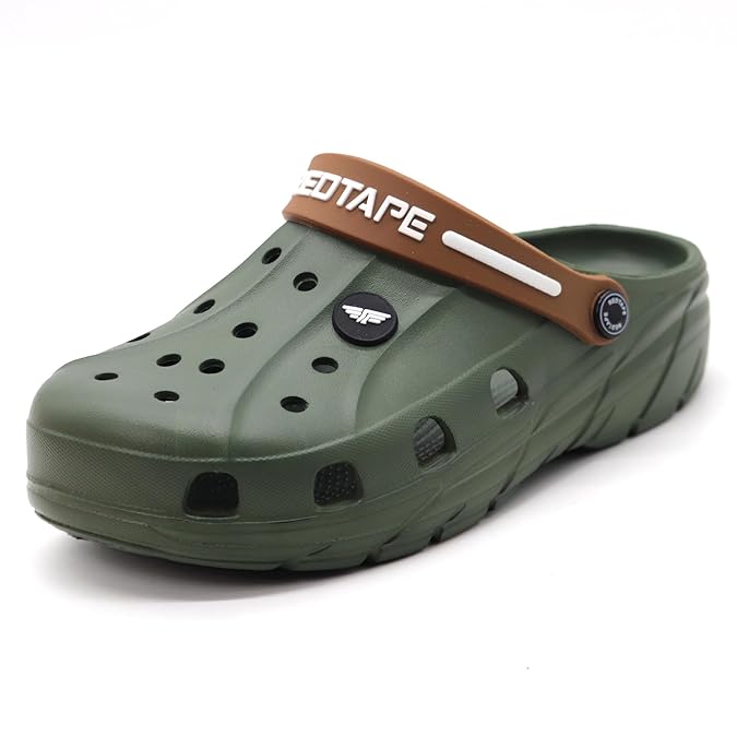 Red Tape Men’s Premium Waterproof EVA Clogs – Lightweight Slip-On Comfort Sandals - Olive Green